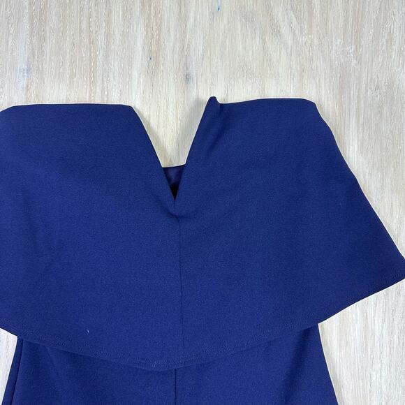 Lulus Power of Love Navy Blue V Neck Ruffle Strapless Wide Leg Jumpsuit Small - Picture 3 of 15